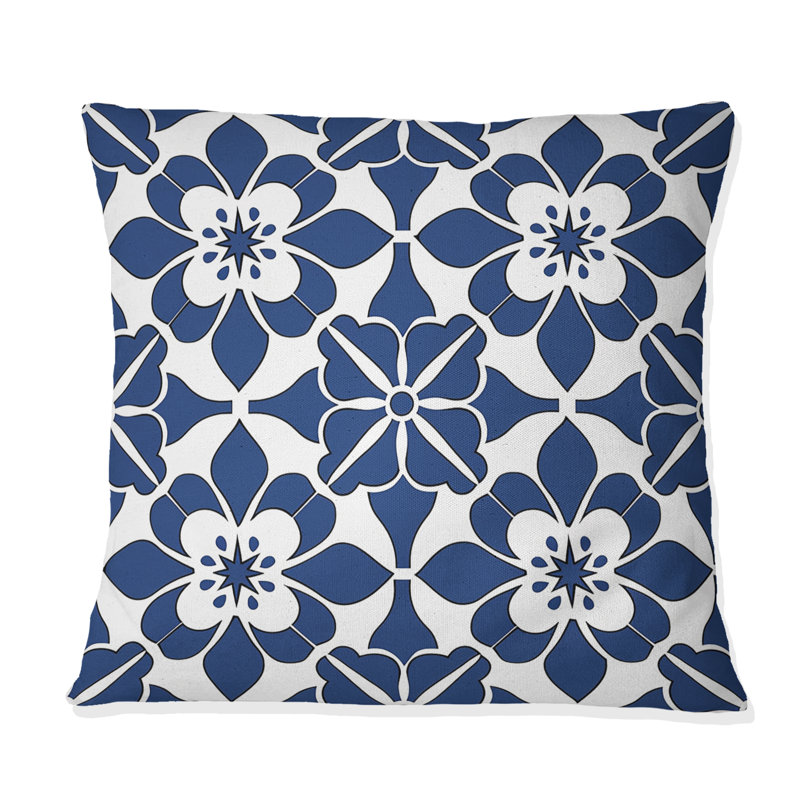 Coussin décoratif géométrique bleu et blanc Timeless, H 16 po x l 16 po