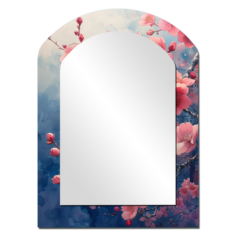 Rose, cerisier gris et gris Garden of Dreams I - Miroir asymétrique Cherry Blossom, 34 po x 25 po