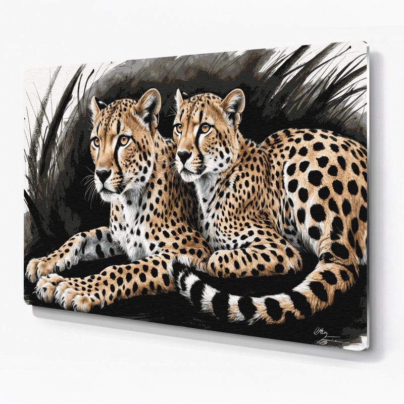 «Big Cats Cheetahs», art mural en métal noir, H 12 po x l 18 po