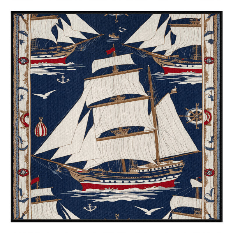 Washable Tall ships Nautical Area Rug, Rectangulaire 2 pi x 3 pi