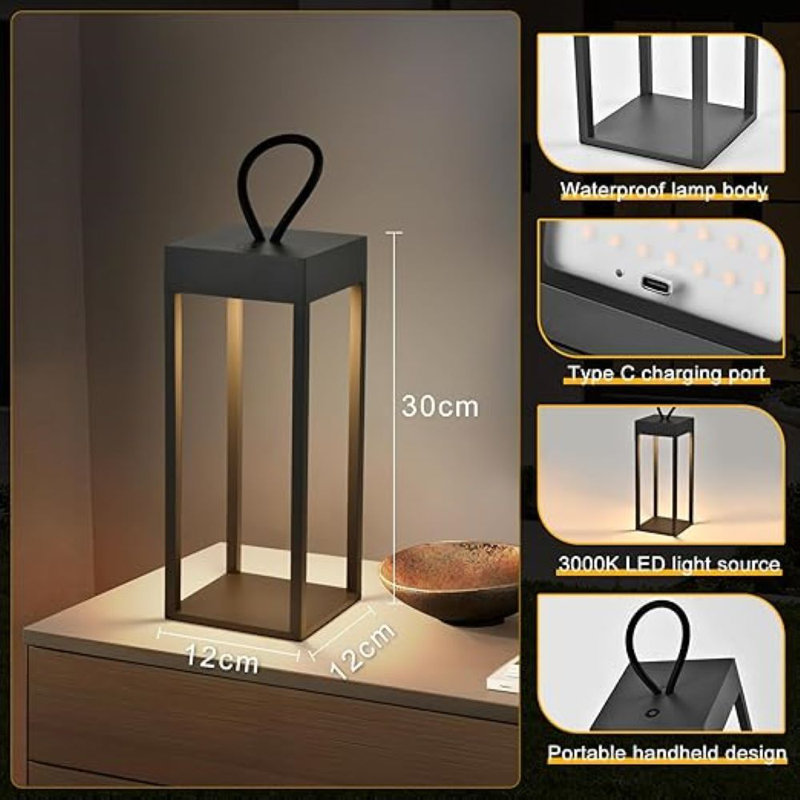 Albizu 30cm Battery Powered Integrated LED Square / Rectangular Lantern, Dark Grey