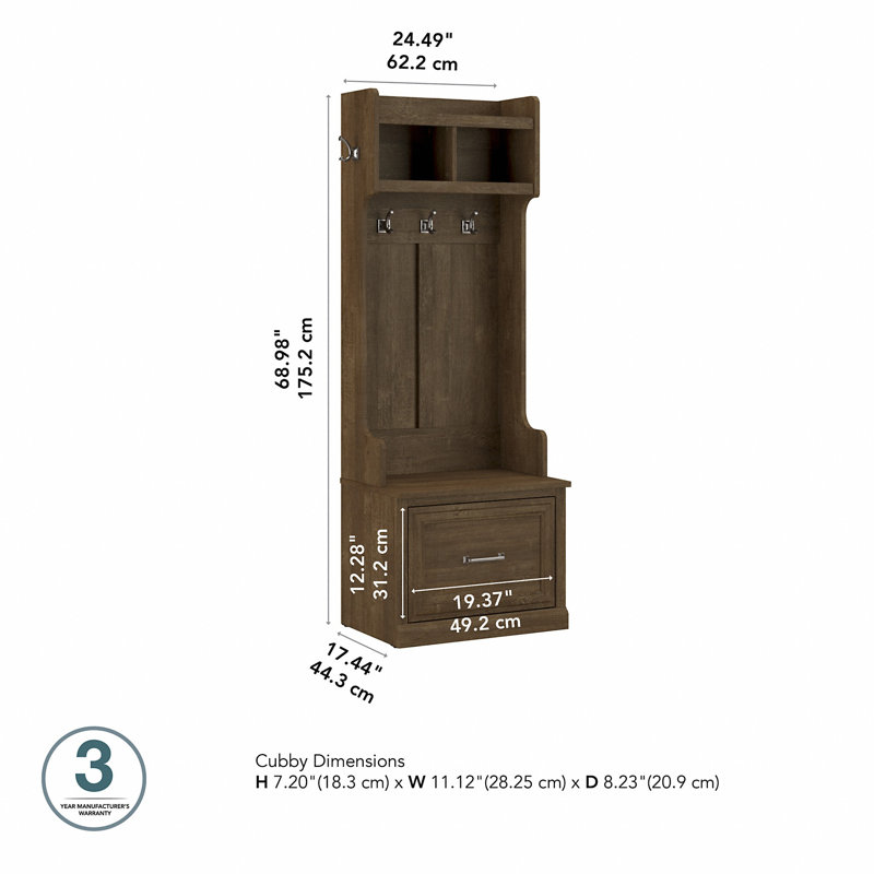 Arulappu Hall Tree 24.5'' Wide with Bench, Ash Brown