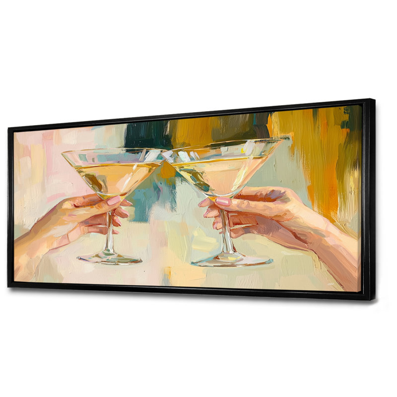 Martini Cocktail Glasses Friends - Impressions sur toile de couleur liqueur, H 28 po x l 60 po, Cadre flottant