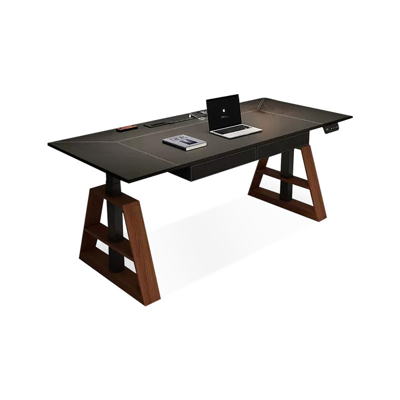 Bureau debout noir à hauteur réglable avec 2 tiroirs, H 49,21 po x l 62,99 po x P 27,56 po