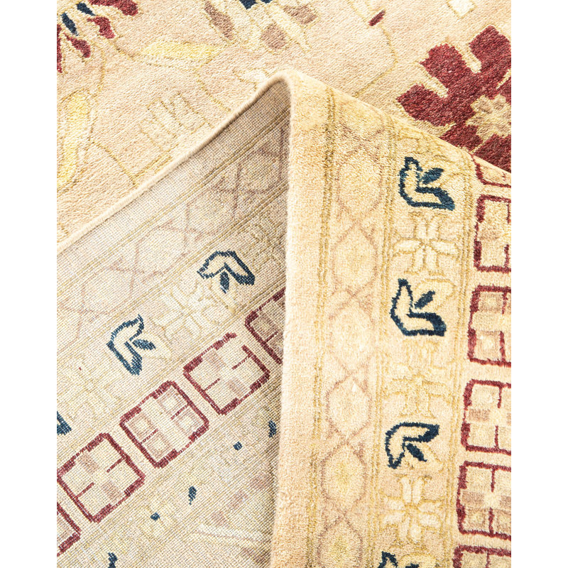 Ivory Hand-Knotted Wool 9' x 12' Rectangular Area Rug