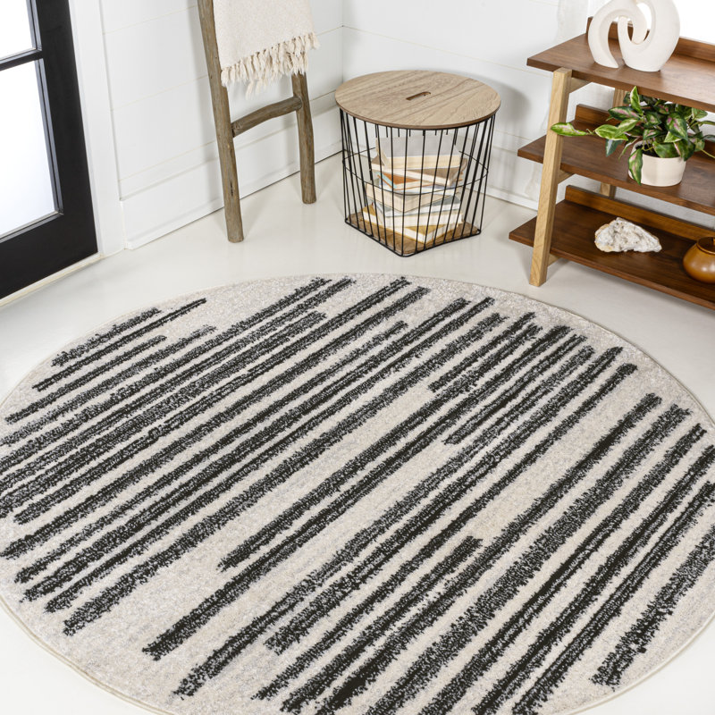 Tapis crème / noir Augie, Rond 6 pi