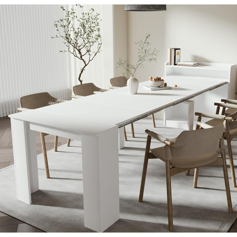 Modern Extendable Dining Table With Storage, White