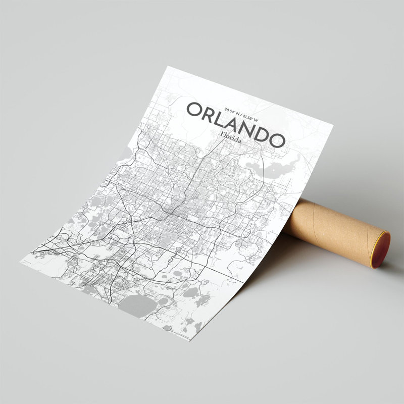 « orlando city map », reproduction d’impression sur affiche en tons, H 17 po x l 11 po