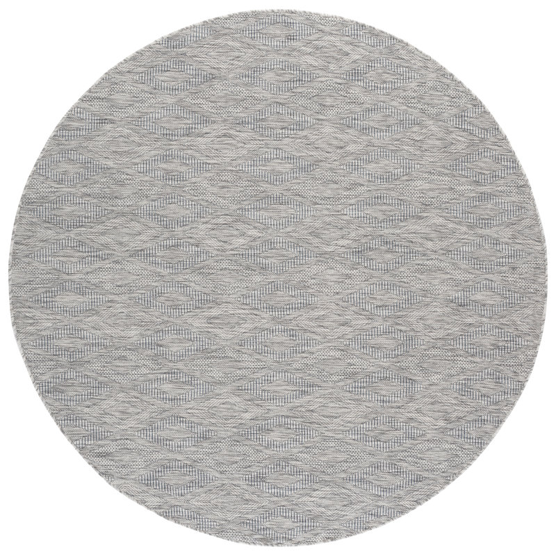 Geometric Gray/Wheat/Blue Indoor/Outdoor Area Rug, Round 6'7"