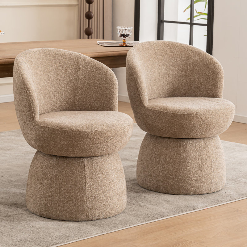 Allis Boucle Swivel Barrel Dining Chair, Taupe