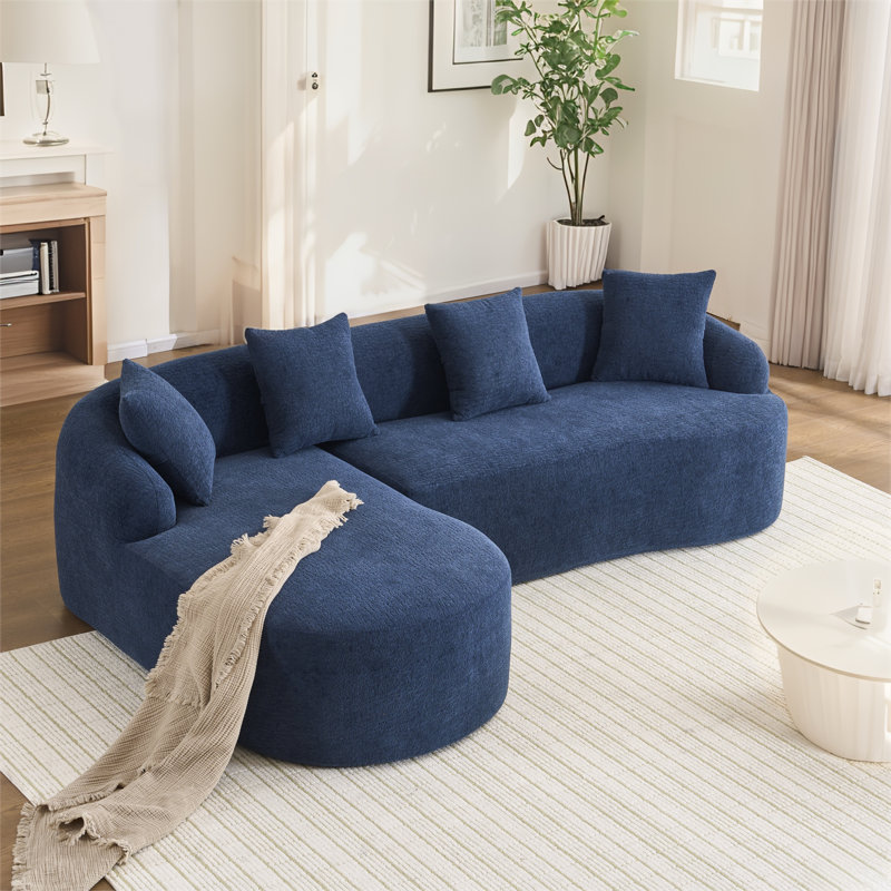 Canapé modulaire en L en éponge à compression complète avec méridienne incurvée, canapé modulaire en chenille, haute densité 30D pour le salon en appartement