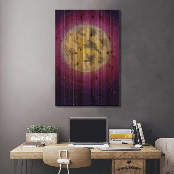 Ivy Bronx Big Moon In Pink Purple Starry Sky On Wood by Valery Rybakow ...