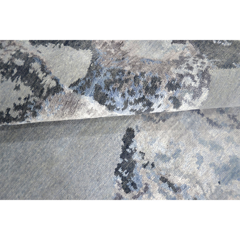 Tapis noué à la main en bleu / gris, Rectangle 6 pi x 9 pi