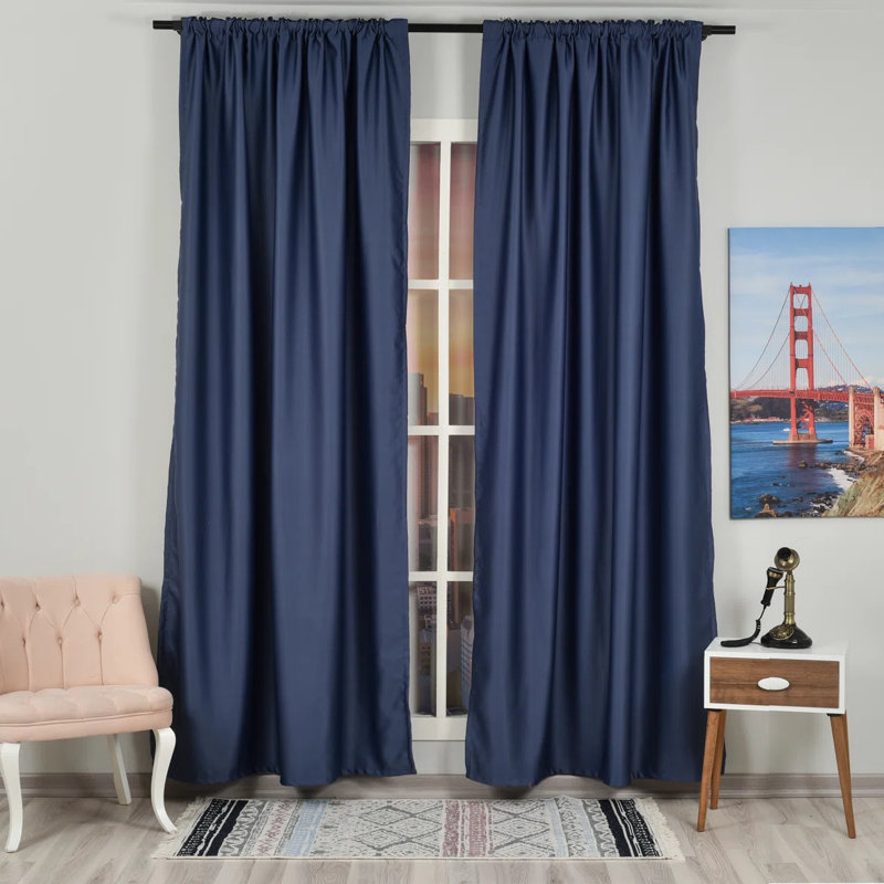 Sateen Look Room Darkering Room Darkening Curtain Pair, 52" W x 72" L, Navy Blue