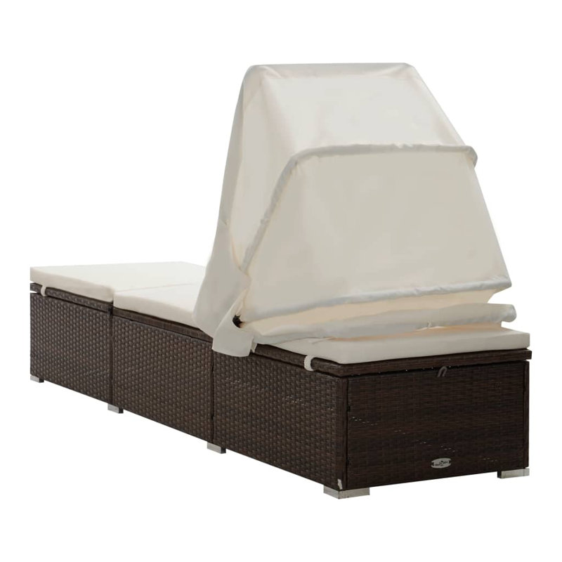 78" Long Single chaise with Cushions, White, Brown