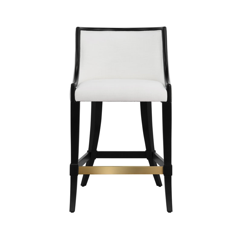 Tabouret de comptoir à pieds Klismos avec revêtement en lin blanc performance laqué noir mat, Noir