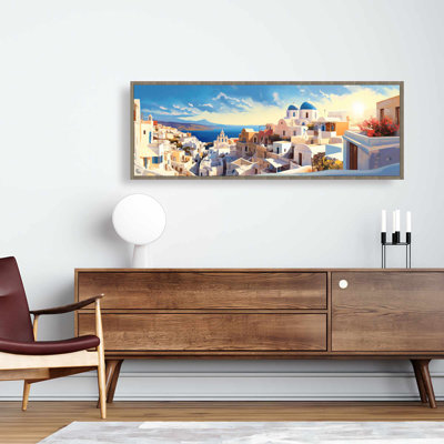 High View of Santorini Canvas - Coastal Home Decor Framed
