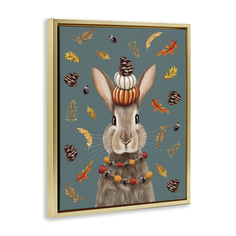 Cadre flottant Festive Autumnal Hare, design par Elizabeth Tyndall, H 31 po x l 25 po, Cadre flottant métallique doré