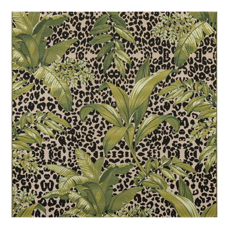 Asuna Green Andromeda Indoor/Outdoor Modern Rug, Square 7'10"