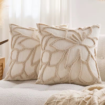Tufted Flower Pillow Cover- Bone