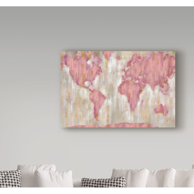 «Blush World Map v2 Crop», reproduction de peinture acrylique sur toile tendue, H 12 po x l 19 po x P 2 po