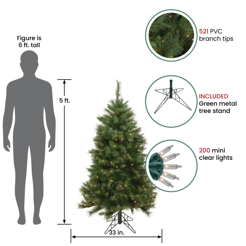 Arbre de Noël artificiel pin vert moyen 5 pi avec lumières claires