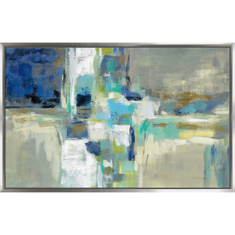 Eau de source - peinture, Cadre flottant argent, H 39,5 po x l 63,5 po x P 2 po