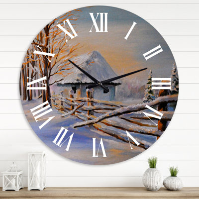 Maison traditionnelle d'hiver recouverte de neige II - Horloge murale traditionnelle