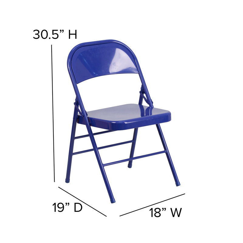 Oliverson Double Braced Metal Folding Chair, Blue