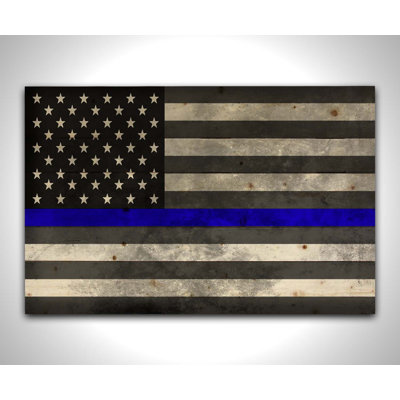«Thin Blue Line Flag» sur bois