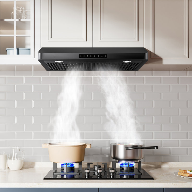 Hotte sous un meuble à conduit 36 pouces 600 CFM avec contrôle intelligent de la détection des mouvements, Noir mat