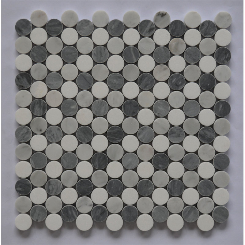 Penny Rounds 1" x 1" Marble Mosaic Tile in White/Grey