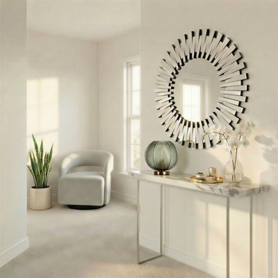 Barston Sunburst Glass Framed Wall Mounted Accent Mirror