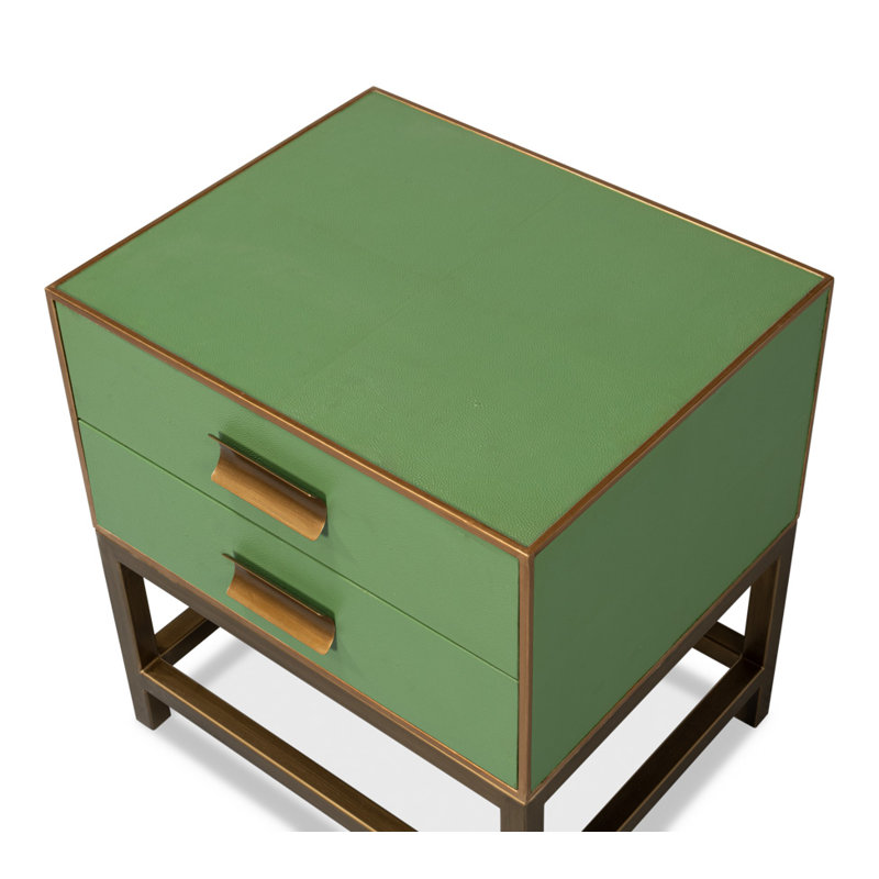 Shagreen 2 - Drawer Solid Wood Nightstand, Green