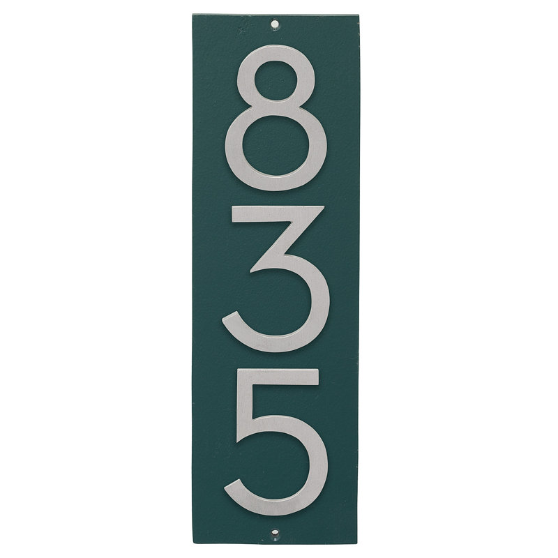 Plaque d’adresse murale flottante linéaire, Vert chasseur, Aluminium brossé, Oui