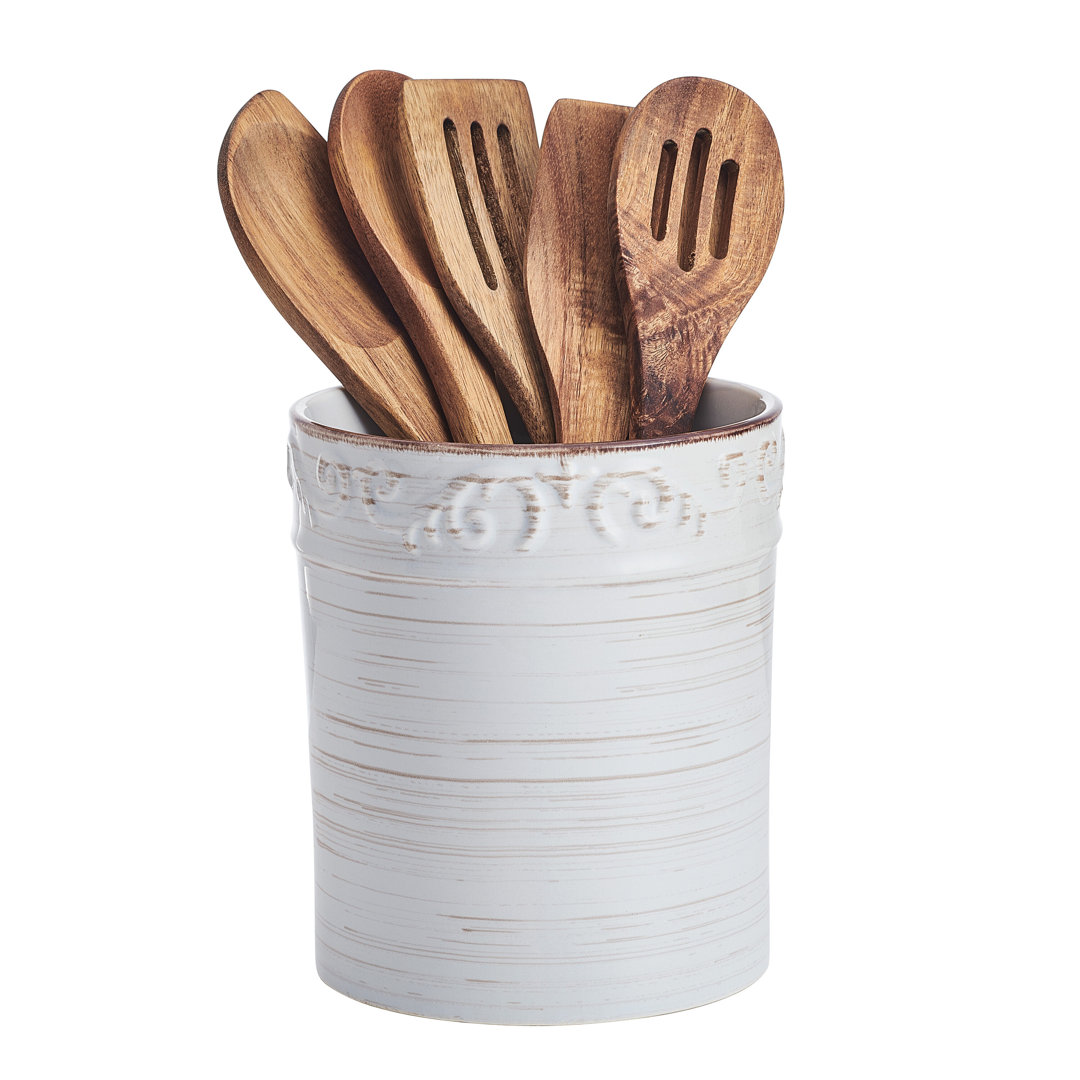 Pfaltzgraff Trellis Crock with Acacia Wood Utensils Pfaltzgraff
