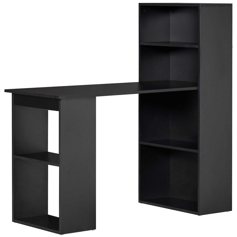 Bureau de bureau moderne avec tablettes de rangement à 6 niveaux, table d'écriture avec bibliothèque de 47 po, noir