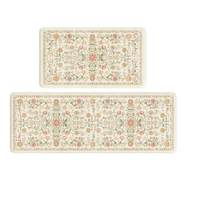 Anti Fatigue Mats For Kitchen Floor Non Slip,Farmhouse Boho Floral Standing Kitchen Rugs Sets Of 2,Comfort Cushioned Padded Ergonomic Carpet For Laundry Sink Office