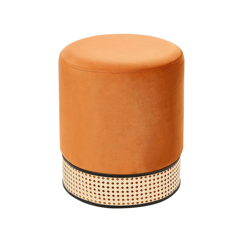 Amanat 35cm Wide Velvet Round Solid Colour Pouffe Ottoman, Orange