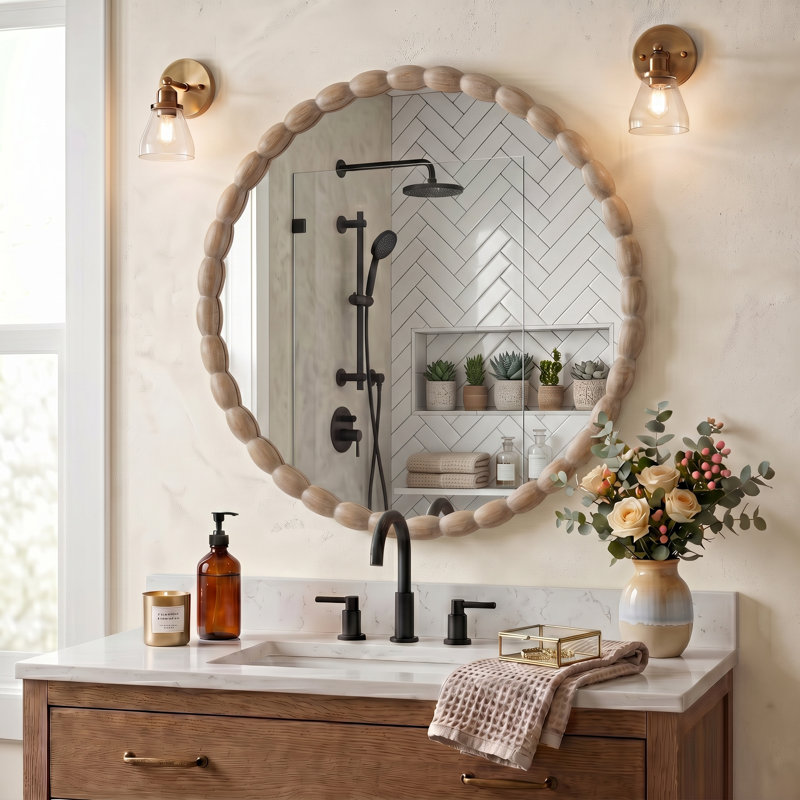 Miroir mural 30 po, 30 po x 30 po, Weathered Natural, Rond