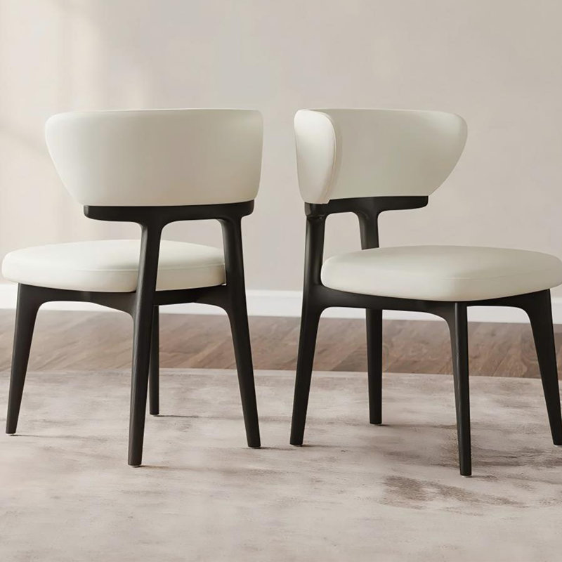 Modern Faux Leather Dining Chair, Side Chair with Black Wood Legs, Kitchen Chairs Set Of 2, No Assembly Needed, 2
