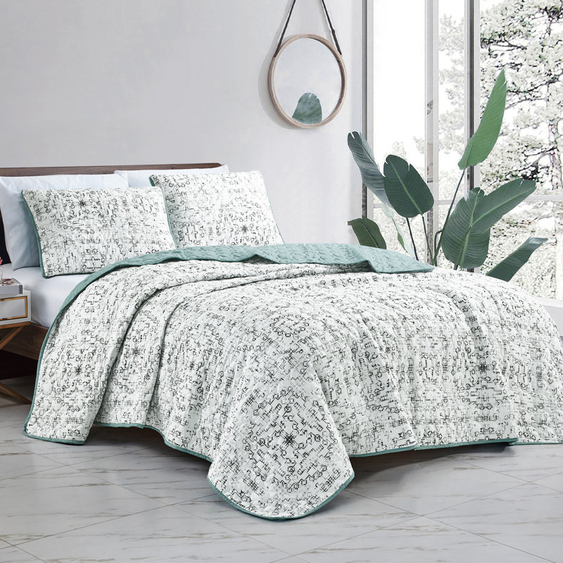  Ensemble de couvre-lit / ferme 3 pièces en microfibre vert océan clair, Couvre-lit de très grande taille et 2 taies déco