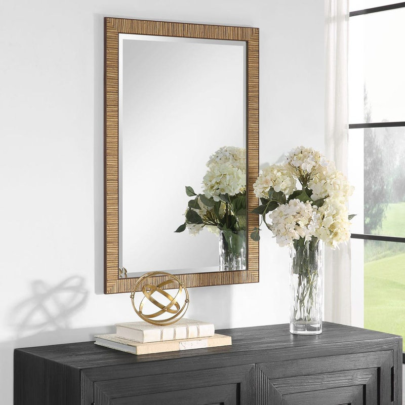 Miroir mural avec cadre H 32 po avec cadre brun foncé et verre biseauté