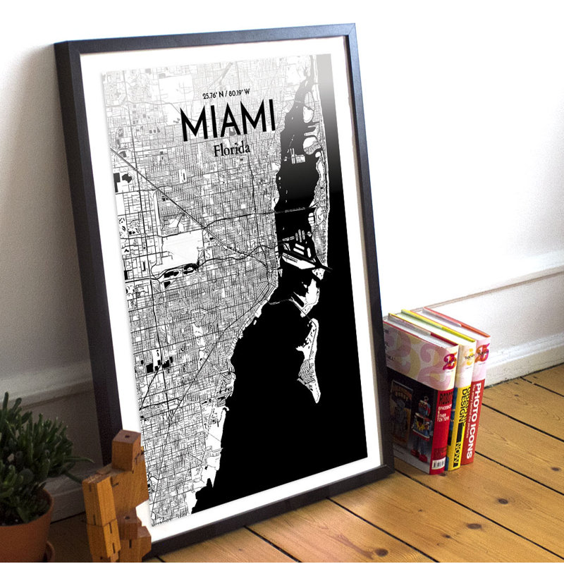 Miami City Map - No Frame Print, 43.2cm H x 27.9cm W x 0.13cm D