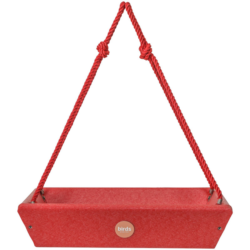 Red Recycled Plastic Hanging Tray Bird Feeder with Stainless Steel Mesh