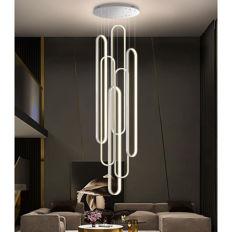 Lustre linéaire à 6 lumières DEL à intensité variable, Argent argent, H 138 po x l 23,6 po x P 23,6 po, 234 W