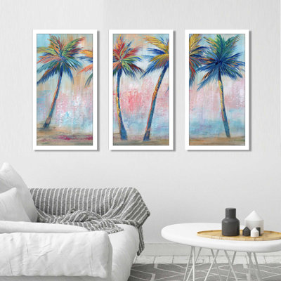 «Color Pop Palms» par Nan - reproduction de 3 pièces sur acrylique dans un cadre blanc