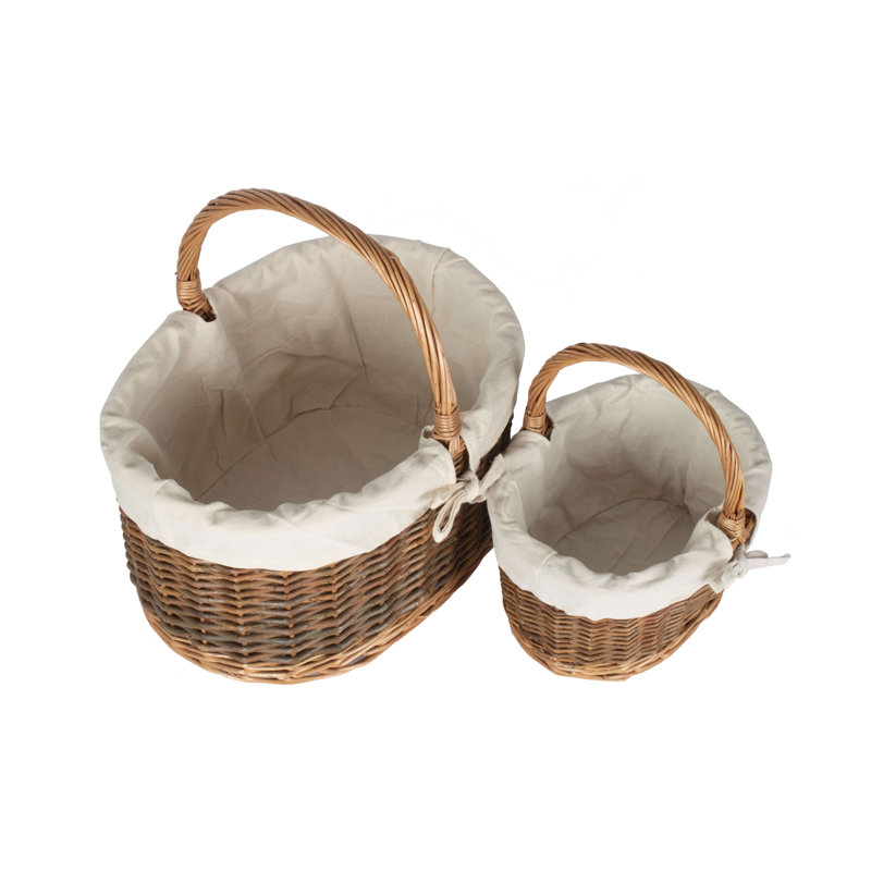 Wicker Country Oval 2 Piece Shopper Basket Set with Lining