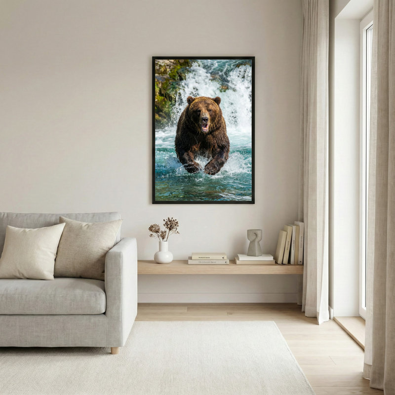 Toile noire encadrée en bois noir pour le salon, la chambre à coucher, le bureau ou le vestibule - décoration murale décorative avec eau d'ours