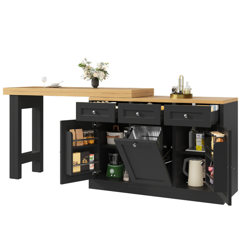 Wood Kitchen Island, Black